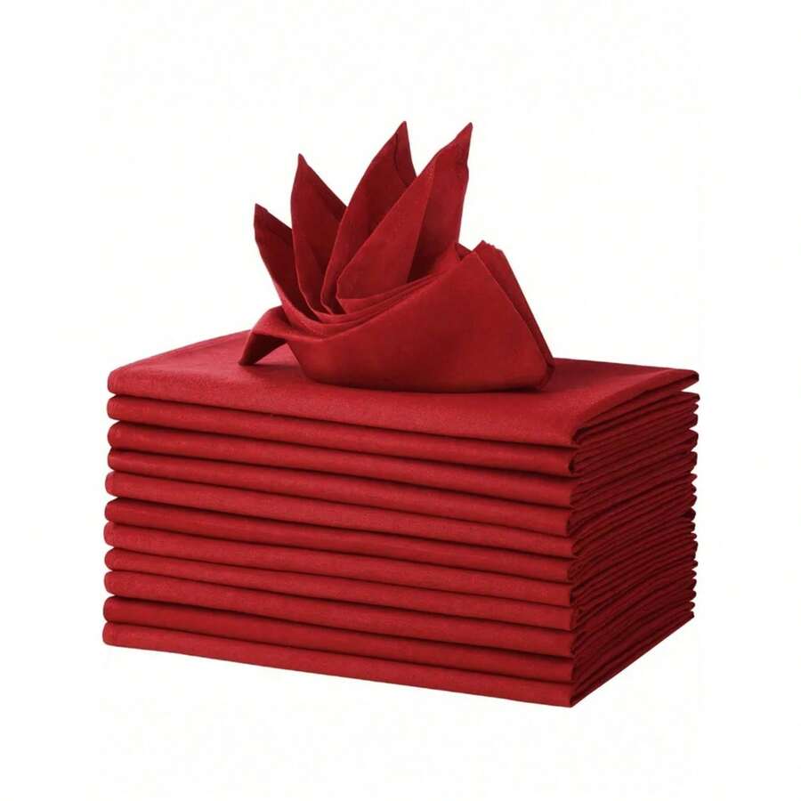 2/6/12pcs Christmas Decorative Cloth Napkins, All Polyester, Crease-Resistant, Plain-Color Dining Napkins For Holiday Parties And Events - Đỏ - Xem 1