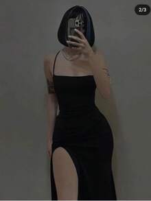 Elegant, Preppy-Style Suplex Dress With A Push-Up Effect And Lace-Up Back. - 黑色 - 查看 3