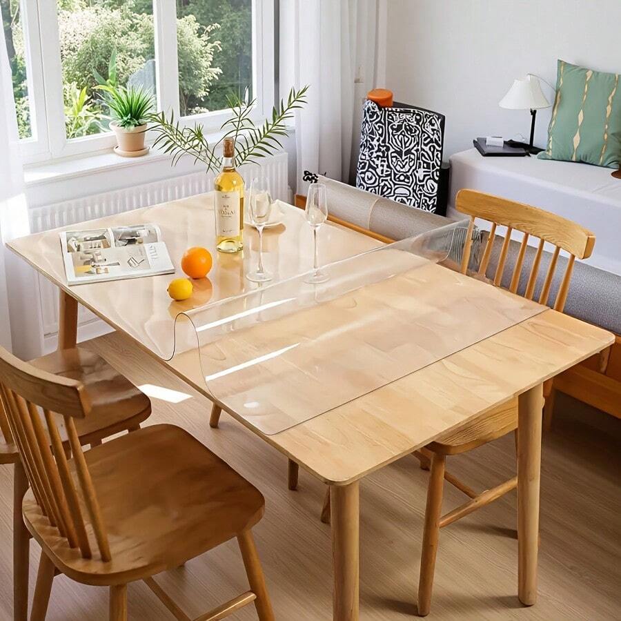 1pc Transparent PVC Rectangular Table Mat, Suitable For Dining Table, Desk, Nightstand, Coffee Table, TV Cabinet, Shoe Cabinet, Office Desk, Floor Mat, Scratch-Resistant, Durable, Waterproof, Oil-Proof, Heat-Resistant, Easy To Clean, 1mm Thick Crystal Clear Table Top Protector