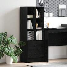 Larryhot Aparador alto con cajón Roble Negro 45,5 x 34 x 127 cm, Robusto y duradero, fácil de montar, una opción ideal para la decoración del hogar - Negro - Ver 1