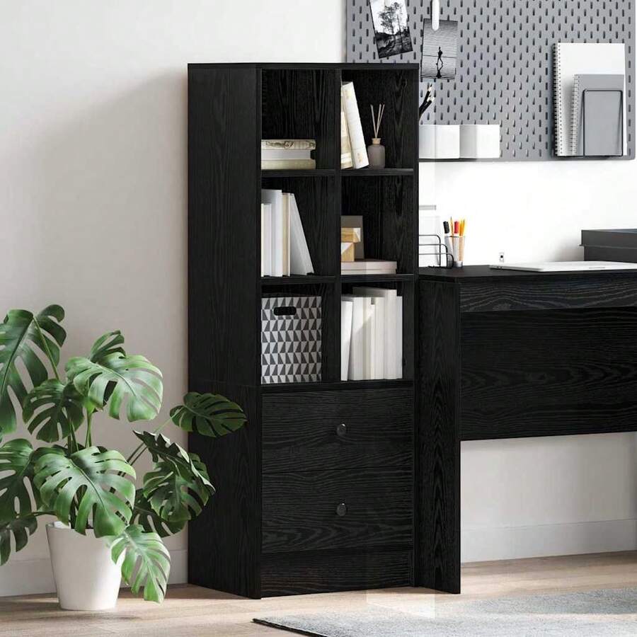 Larryhot Aparador alto con cajón Roble Negro 45,5 x 34 x 127 cm, Robusto y duradero, fácil de montar, una opción ideal para la decoración del hogar - Negro - Ver 1