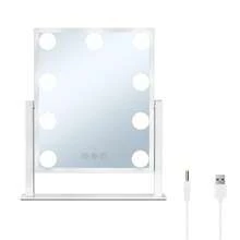 SEAMIRROR Espejo de maquillaje de escritorio con 9 LED, 3 colores de luz ajustables, rotación de 360°, control táctil, excelente para maquillaje diario y selfies - Blanco - Ver 7