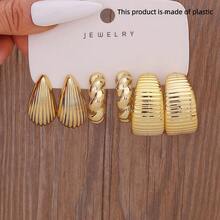 3-9对欧美时尚金色女士耳环套装，包含五瓣花朵串珠心形元素，复古百搭，让您美丽自信，适合女性日常宴会、约会、送礼（送给亲戚、朋友、姐妹的高品质礼物）、派对和玩乐场合。 - 金色5 - 查看 8