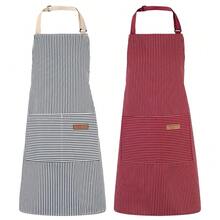 2 Pack Kitchen CooFKing Aprons, Adjustable Bib Chef Apron With 2 Pockets For Women Men, For CooFKing, Cleaning,Blue+Red - Blue+Red - View 1