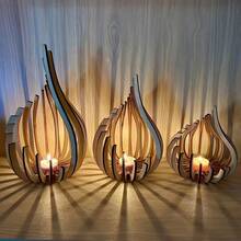 创意木制烛台（不含蜡烛），家乡风格茶灯台，现代烛台，适合客厅、厨房、餐厅、咖啡桌、壁炉架、家居装饰、礼物的装饰品 - 卡其色 - 查看 2