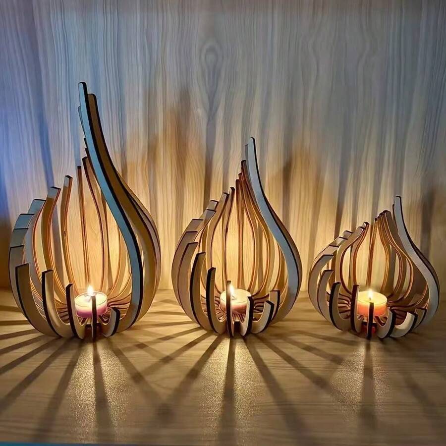 创意木制烛台（不含蜡烛），家乡风格茶灯台，现代烛台，适合客厅、厨房、餐厅、咖啡桌、壁炉架、家居装饰、礼物的装饰品