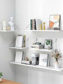 1pc (With Hook) Partition Wall Shelf, Floating Shelves, No Drilling Wall Mounted Shelf For Bedroom, Study, Living Room, Bathroom, Kitchen, Decorative Wall Rack, Storage Organizer - Multicolor - View 3