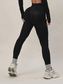 1PC Solid Color High Waisted Thick Yoga Pants For Women, Tummy Control & 4-Way Stretch, Ideal For Workout & Running High Haisted Licras With Moisture-Wicking For Yoga Leggings Women