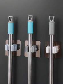 1pc Hole-Free Wall Mounted Mop Holder, Mop Hook, Cleaning Tool Organizer Clip, Mop & Broom Wall Mount Hanger, Multi-Function Mop Rack, Suitable For Bathroom, Kitchen, Garden Cleaning Supplies And Home Storage Organization, Bathroom Organizer, Kitchen Organizer, Bathroom Hook - Multicolor - View 11