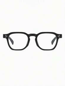 1 Pair Men's Black Square PC Frame Plain Simple Personalized Rivet Retro Non-Prescription Glasses - Black - View 2