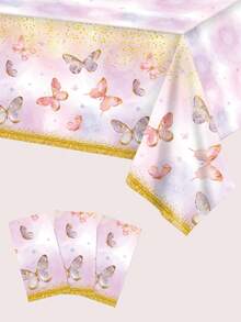 3件套粉紫色蝴蝶桌布，蝴蝶主题生日派对装饰桌布，蝴蝶主题派对桌布，婚礼装饰桌旗，婴儿派对装饰，性别揭晓派对装饰，新娘送礼会装饰，户外派对一次性桌布，女孩生日桌旗，婴儿派对装饰，房间装饰，家居装饰，厨房餐桌装饰，蝴蝶装饰，派对礼品 - 彩色 - 查看 7