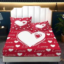 Red "Heart Print Bedding 3 PiecesSet - Valentine's Day Romantic Bed Linens, Perfect Gift For Her/Him - Multicolor - View 7