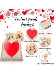 6 piezas Bolsas de lino con cordón con forma de corazón para el Día de San Valentín, incluye tarjetas y cordones de lino, bolsas de regalo con cordón de lino con diseño de corazón para bodas, aptas para el Día de San Valentín, bodas, despedida de soltera, aniversario, Día de la Madre, fiesta de cumpleaños y otras ocasiones. - Multicolor - Ver 4