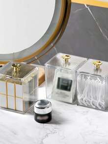 透明亚克力化妆品收纳盒，带盖，可收纳清洁棉片、化妆海绵、口红、发圈、美容工具等，简约风格，适用于梳妆台面，防尘可堆叠，浴室家居装饰 - 彩色 - 查看 3