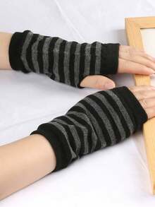 朋克条纹露指手套，男女通用弹力针织防紫外线手套，嘻哈风户外驾驶旅行护臂 - 彩色 - 查看 4