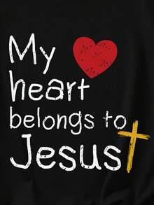 Girls "My Heart Belongs To Jesus" Heart & Letter Print Short Sleeve T-Shirt, Valentine's Day - Black - View 3