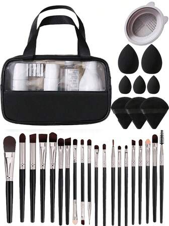 1/30 piezas Juego de brochas de maquillaje: Incluye 20 brochas de maquillaje, brocha para polvo, brocha para cejas, brocha para rubor, brocha para iluminador, brocha para sombra de ojos, brocha para rímel, brocha para delineador, brocha para contorno, brocha de detalle, brocha para sombra de nariz, brocha para la cara + 1 bolsa de maquillaje + 2 esponjas de maquillaje + 3 borlas de polvo + 3 mini esponjas de maquillaje + 1 bandeja para limpiar brochas. Apto para todo tipo de piel, es imprescindible para el maquillaje de verano