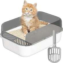 Cat Litter Box, Semi-Enclosed Tray with Adequate Lid for Small and Medium Cats, Suitable for Indoor Use (White) - Unitalla - Ver 2