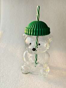 2026新款迷你小熊造型玻璃杯，蜂蜜熊吸管杯，配绿色杯盖和吸管，透明可爱小熊造型饮水杯，萌趣玻璃杯，适合居家办公使用，可作礼物、阅读杯、节日礼物、趣味饮具，经久耐用，适合开学季使用 - 彩色 - 查看 8