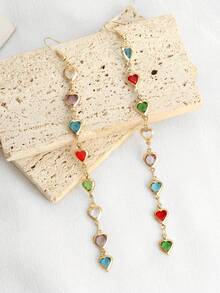 1对彩色多巴胺主题甜美多色休闲INS风个性化爱心撞色耳环（颜色随机） - 彩色1 - 查看 2