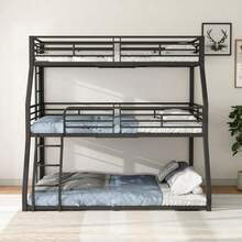 Bunk Bed, 90 X 200 Cm, 120 X 200 Cm And 140 X 200 Cm, Metal Bed Frame, Iron Bed, Triple Bunk Bed, For Children, Teenagers And Adults, Without Mattress, Black - Black - View 12