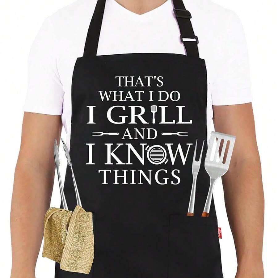 Funny Grilling Aprons For Men - BBQ CooFKing Apron With 2 Pockets, Adjustable Neck Strap And 40\ Long Ties - That's What I Do I Grill And I Know Things,Black31 - Black31 - 查看 1