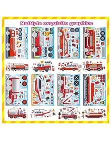 12张消防车贴纸，生日礼物，课堂派对小礼物，8种设计，送给消防车爱好者的礼物 - 彩色 - 查看 4