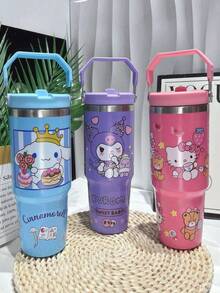 Sanrio 1pc, 30oz Stainless Steel Vacuum Insulated Glass Tumbler With Lid And Straw, Hot Water Bottle, Hot Coffee , Water Bottle For Summer, 30oz Reusable Double Wall Vacuum Insulated Stainless Steel Water Bottle With Handle, Essential For Outdoor Activities, Camping, Hiking, Travel, Christmas Gift, Birthday Gift