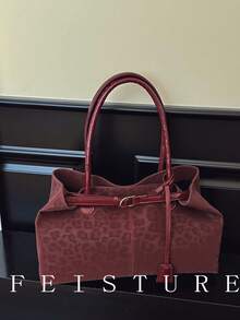 FEISTURE 1件装豹纹大容量单肩斜挎包，时尚PU材质女士手提包，磁扣开合，适合女孩、女士、大学生、年轻职业人士，非常适合工作、商务、通勤、上学等场合。 - 紅色 - 查看 6