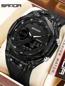Đồng hồ nam SANDA 6283 thời trang, máy quartz, màn hình kép, đèn nền ban đêm, báo thức, chống sốc, đồng hồ thể thao kỹ thuật số. - màu đen - Xem 2