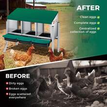 Techigher Chicken Nesting Boxes, 3/4 Hole Metal Chicken Egg Laying Box With Pull-Out Trays And Rollout Egg Collection For ChickenCoop - Green With Metal Legs, 3 Holes - View 6