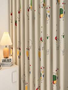 1片装优质高遮光加厚黑色金底布窗帘，饰以欢快的绵羊村庄图案，适用于男孩/女孩房、别墅、农舍、阳台、客厅、卧室，350克高密度窗帘 - 藍色 - 查看 3