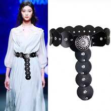 1件拼接腰带，复古风束腰带，适合日常休闲穿着 - 黑色 - 查看 1