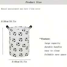 1 pieza Cesta de almacenamiento grande con estampado de fútbol, Cesta de lavandería/Baño/Decoración del hogar/Caja de almacenamiento circular plegable, Cestas/Cajas/Ropa, Cestas de lavandería - Multicolor - Ver 6