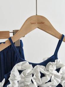 2pcs/Set Fashionable Denim Style Sleeveless Top Paired With Navy Wide Leg Pants, Casual Outfit For Teens - Navy Blue - View 4