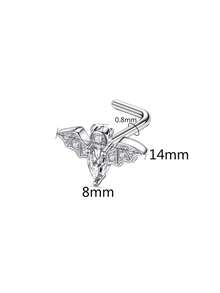 1pc Gothic Style Stainless Steel Red Rhinestone Bat Nose Stud, Unisex Dark Style Party Piercing Accessory