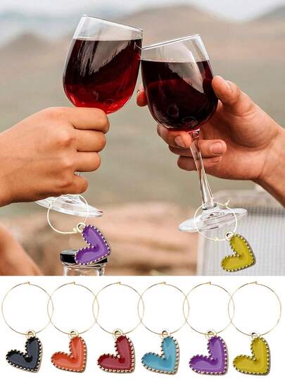 Mặt dây chuyền hình trái tim bằng men tráng men, thích hợp cho ly rượu vang, ly sâm panh, có thể dùng làm vật trang trí treo trong tiệc cưới, đồ trang trí ly rượu hình trái tim, quà tặng trang trí thời trang unisex - thẻ nhận dạng rượu vang, sâm panh, đồ uống và bia, dấu hiệu quầy bar, thích hợp cho các buổi họp mặt gia đình và tiệc tùng.