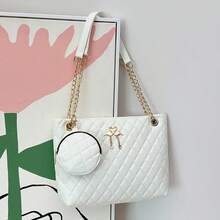 2 Stücke/Set koreanischer minimalistischer hochwertiger Rhombus gesteppter bestickter Blumen Damen Schulter Unterarm Handtasche Shopper - Weiss - Übersicht 7