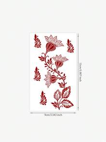 1 Blatt waschbarer temporärer Henna Tattoo Aufkleber - rotes Blumenmotiv für die Handrückseite, schöner Blumen Modestil, geeignet für den täglichen Gebrauch - Verschiedenfarbig - Übersicht 4