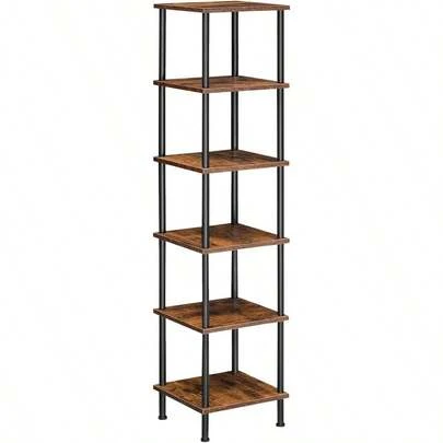 6-Tier Corner Shelf Corner Square Rack Display Shelf Tall Storage Rack Plant Stand Bookcase For Small Spaces Living Room Home Office Kitchen Rustic Brown And Black BF55CJ01