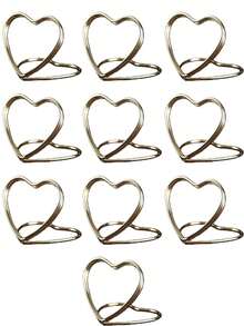 20/10Pcs Love-Themed Wedding Seat Card Holder, With A Refined Metallic Design That Can Be Reused. Made Of Metal, This Heart-Shaped Metal Seat Card Holder Features A Simple Retro Style, A Golden Heart-Shaped Double-Ring Structure, And A Hollow Line Design For Securely Holding Seat Card Messages. - Love - View 8