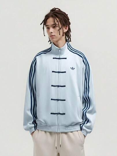 adidas originals CTT FW25 3.1 SOFT 男女同款新中式運動寬鬆立領條紋拉鍊夾克KT3846藍色