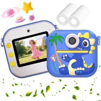 Kamera för direktutskrifter för barn, dinosaurieformad direktutskriftsleksak, 2,4" skärm, stöd för minneskort, perfekt födelsedags- och julklapp för barn i åldrarna 3-12