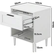 White Bedside Table With Drawer And Open Shelf 40 X 35 X 52cm Nightstand Home Storage End Side Table - EMMA1DrawerWhite - View 2