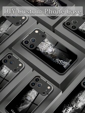 1pc Customized Name, Black Leopard Pattern Personalized Fashionable Liquid Tempered Glass Material Soft TPU Full Edge Phone Case, Anti-Shock, Scratch-Resistant, Fingerprint-Proof, Compatible With Apple 17 Pro Max/16 Pro Max/15 Pro/14 Plus/13 Pro/12 Pro Max/11/Xs Max/8/7/6 Plus, S24 Ultra/S25 Ultra, Redmi/ Phones