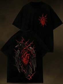 Camiseta Masculina de Manga Curta com Gráfico Escuro, Decote Redondo, Esportiva de Verão, Casual de Manga Curta - Preto - Visão 6