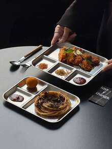 1pc Stainless Steel Creative Tray, Cake Plate, Dessert Plate, Multi-Compartment Dish, Industrial Style Tableware, Barbecue Seasoning Plate, Snack Sauce Plate - Silver - View 5