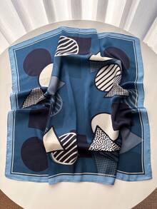 1 chiếc khăn choàng cổ thời trang, nhiều màu sắc, họa tiết hình học cổ điển, chất liệu giả lụa, thích hợp cho phụ nữ đeo đi làm, đi chơi, hẹn hò và các dịp khác. - Màu xanh lam - Xem 3