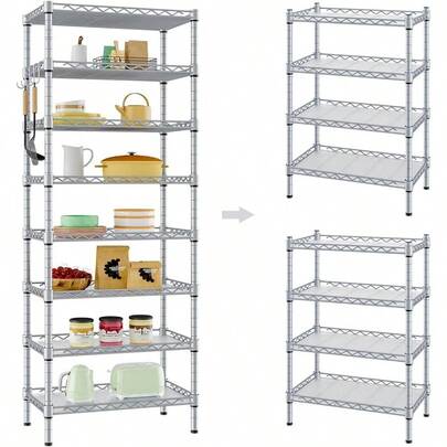 8 Tier Heavy Duty Metal Shelving Unit Adjustable Storage Shelves Divided To 2 Pack 4 Tier Wire Shelving Unit For Garage Pantry And Laundry Room Metal Shelf Rack For Storage Silver