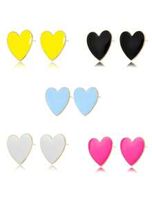 1对合金油滴心形耳环，多色时尚耳环，女士款，春夏款 - 雙桃心 - 查看 13